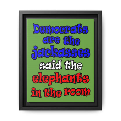 donkeys and elephants - framed canvas art (green)