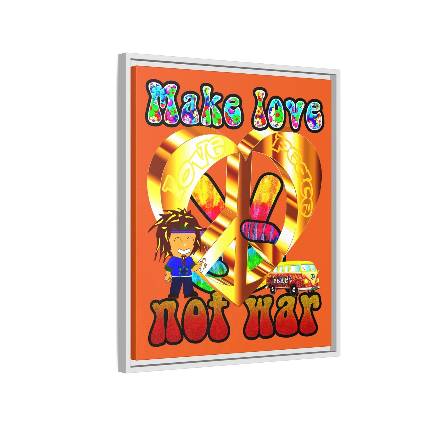 love peace - framed canvas art (orange)