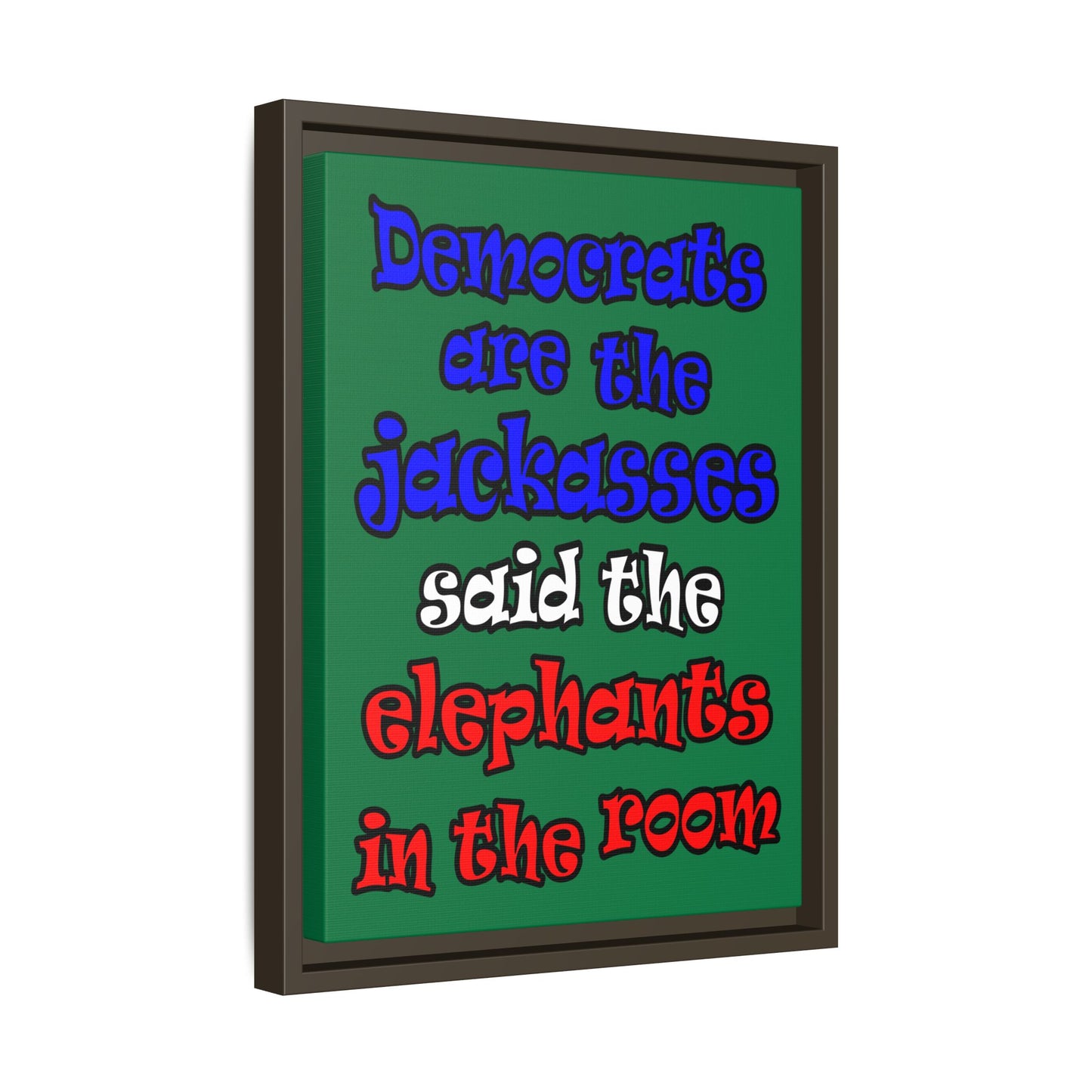 donkeys and elephants - framed canvas art (dark green)