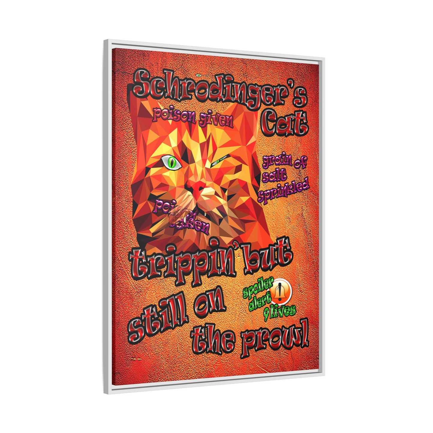 schrodinger's cat - framed canvas art (burnt orange)