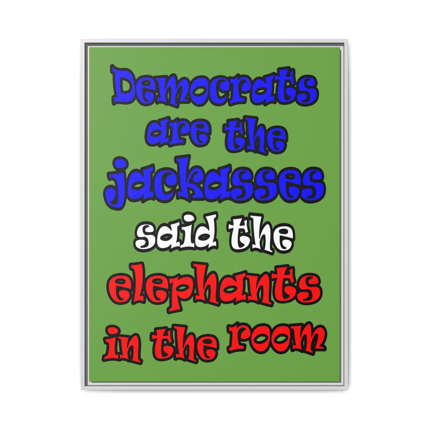 donkeys and elephants - framed canvas art (green)