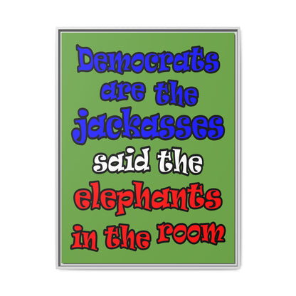 donkeys and elephants - framed canvas art (green)