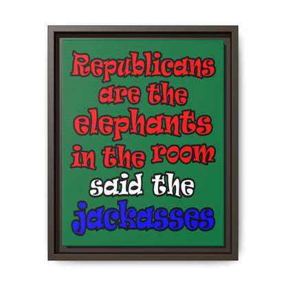 donkeys and elephants - framed canvas art (dark green)