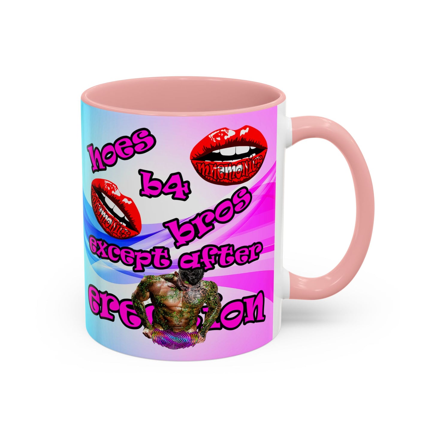 hoes b4 bros - Accent Mug (light blue-pink wave)