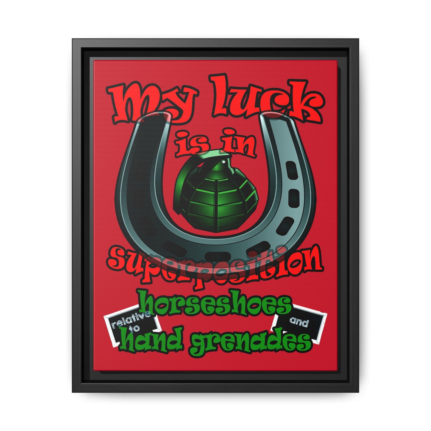 my luck - framed canvas art (dark red)