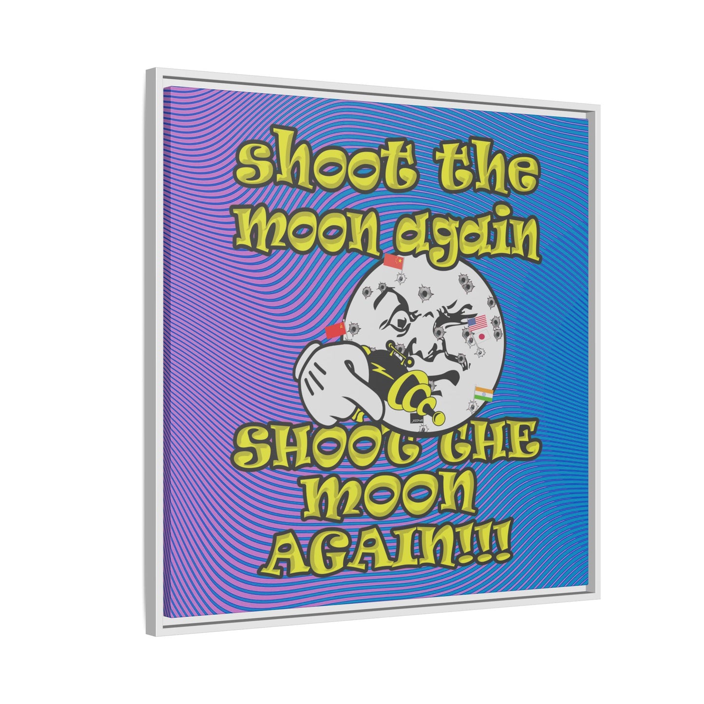 shoot the moon again - framed canvas art (light blue-purple wave)