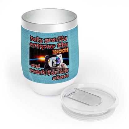 defy conquer reach - Chill Wine Tumbler (faded blue)