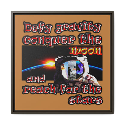 defy conquer reach - framed canvas art (light brown)