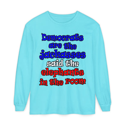 donkeys and elephants - Unisex Garment-dyed Long Sleeve T-Shirt