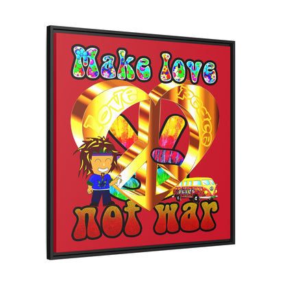 love peace - framed canvas art (dark red)