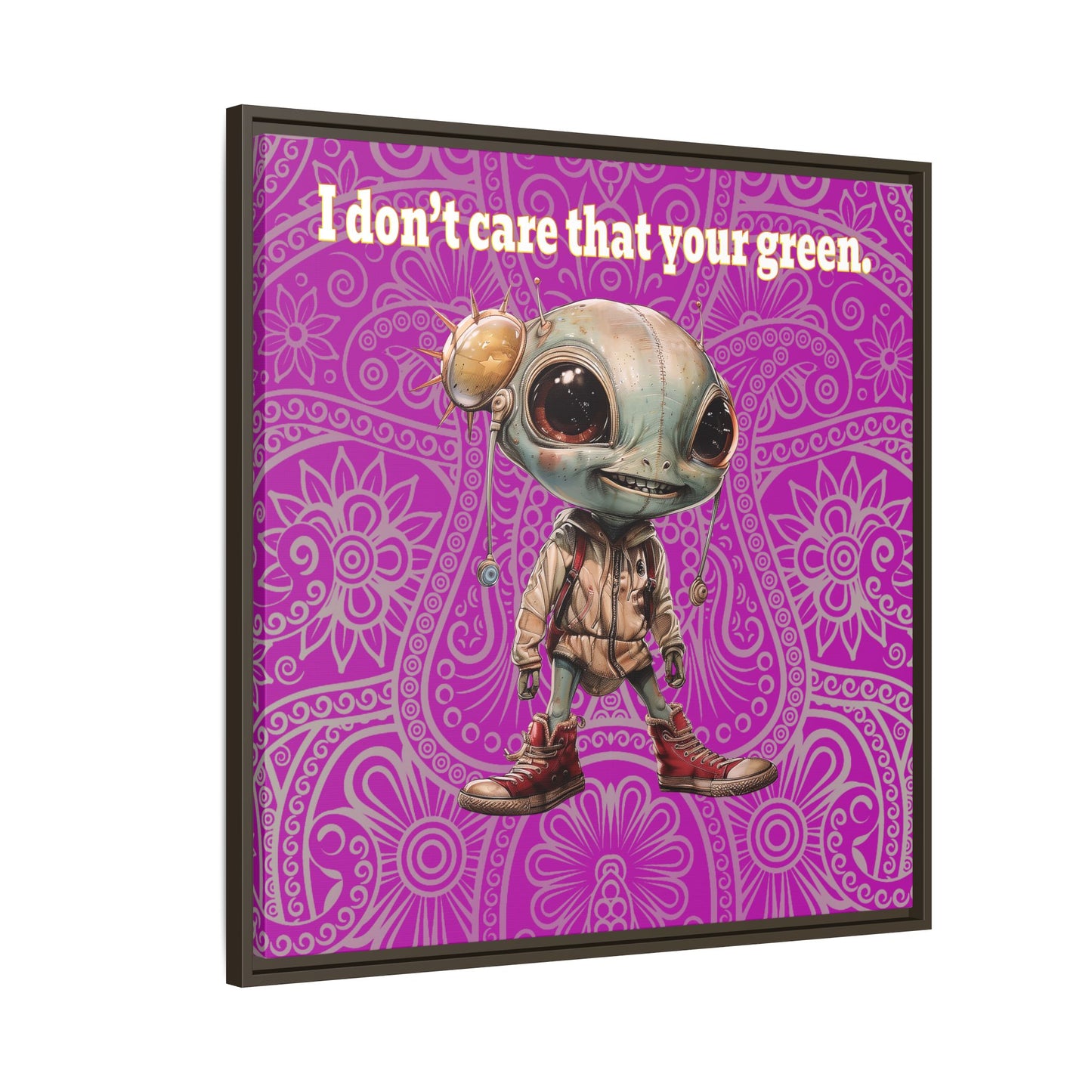 I don't care that your green - framed canvas art (pink swirl)