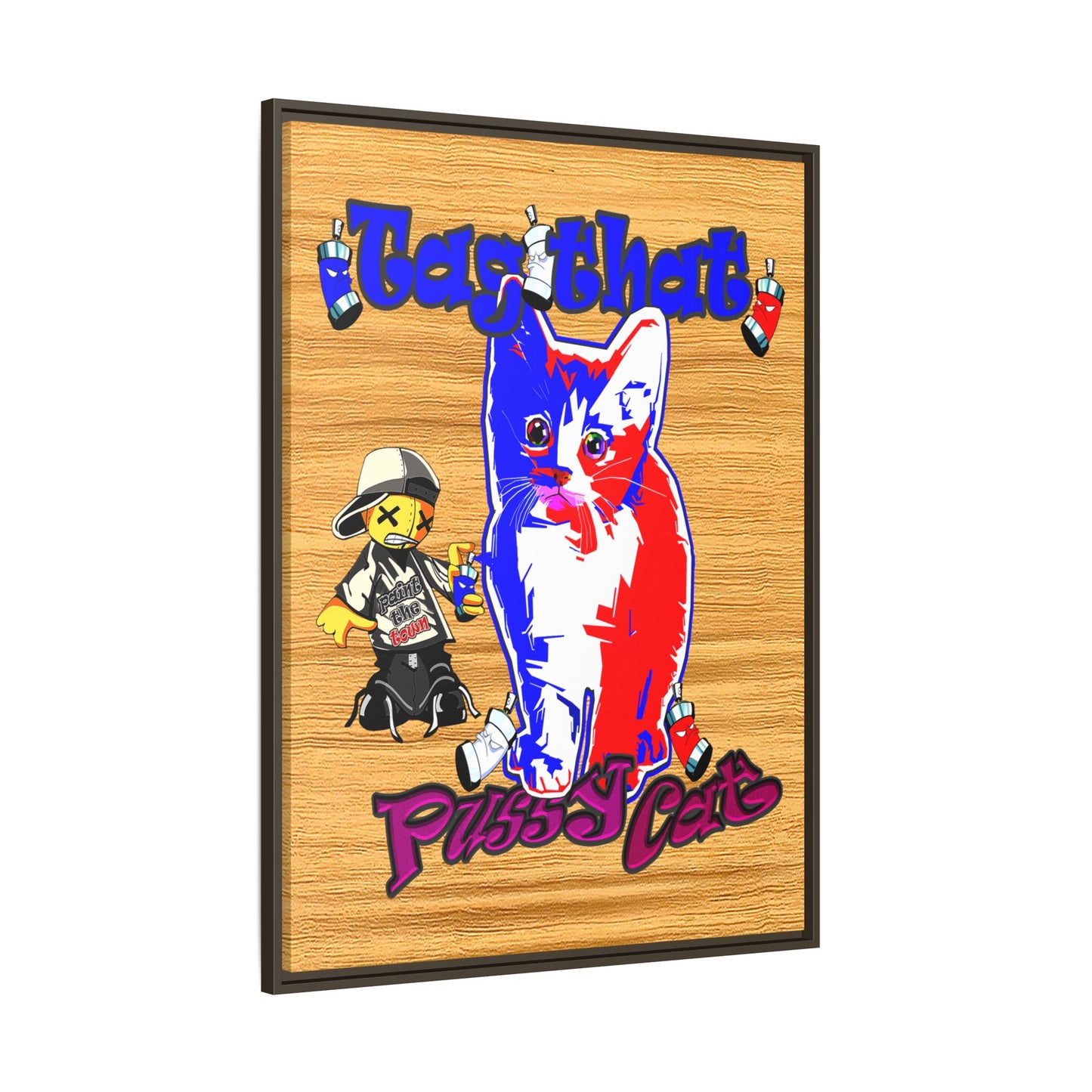 tag that - framed canvas art (butterscotch wood finish)