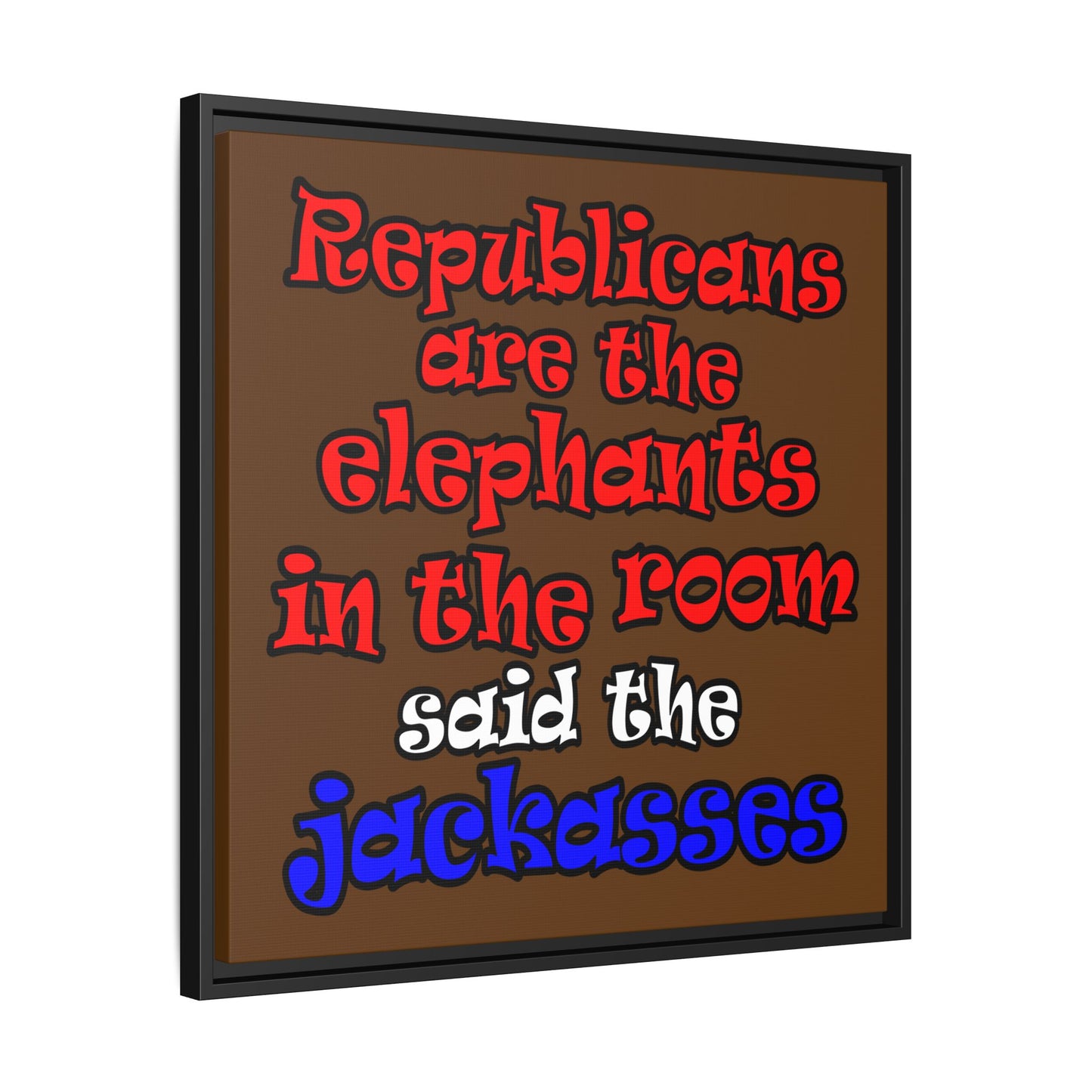 donkeys and elephants - framed canvas art (brown)
