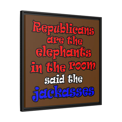 donkeys and elephants - framed canvas art (brown)