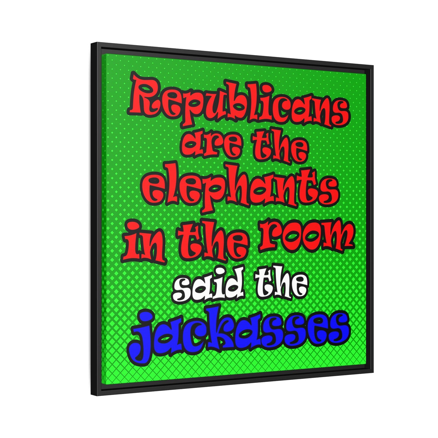 donkeys and elephants - framed canvas art (logo green)