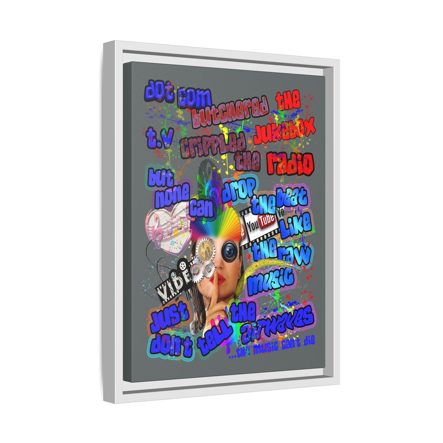 drop the beat - framed canvas art (dark grey)
