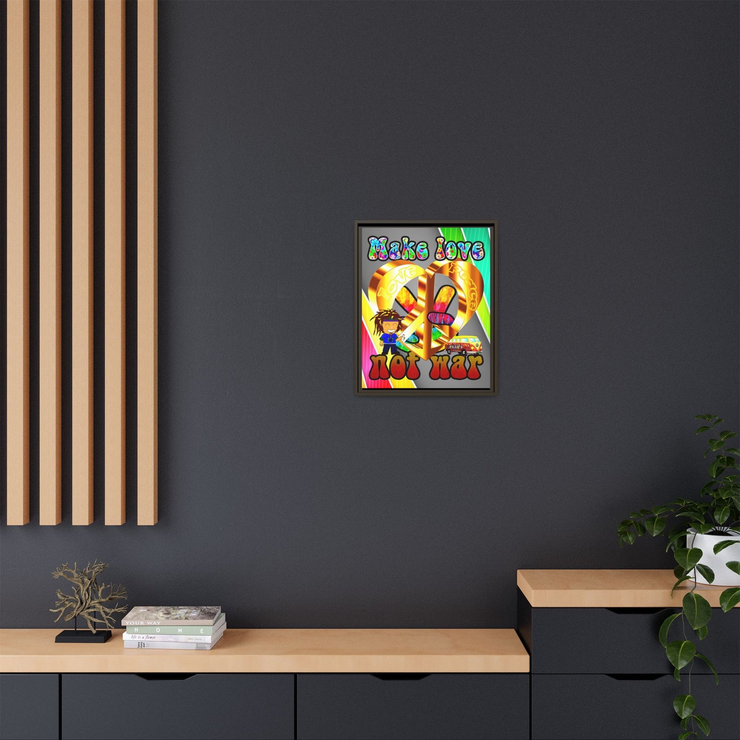 love peace - framed canvas art (rainbow split)