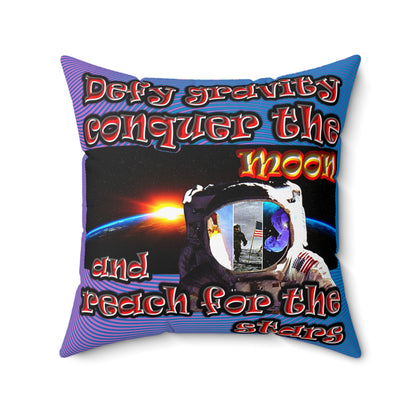 defy conquer reach - Spun Polyester Square Pillow - (light blue-purple wave)