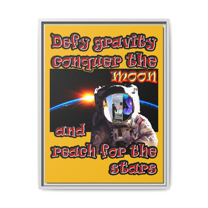 defy conquer reach - framed canvas art (yellow)