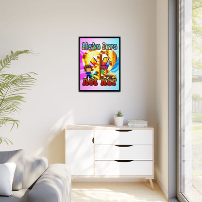 love peace - framed canvas art (light blue-pink wave)