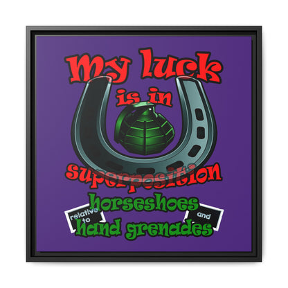 my luck - framed canvas art (purple)