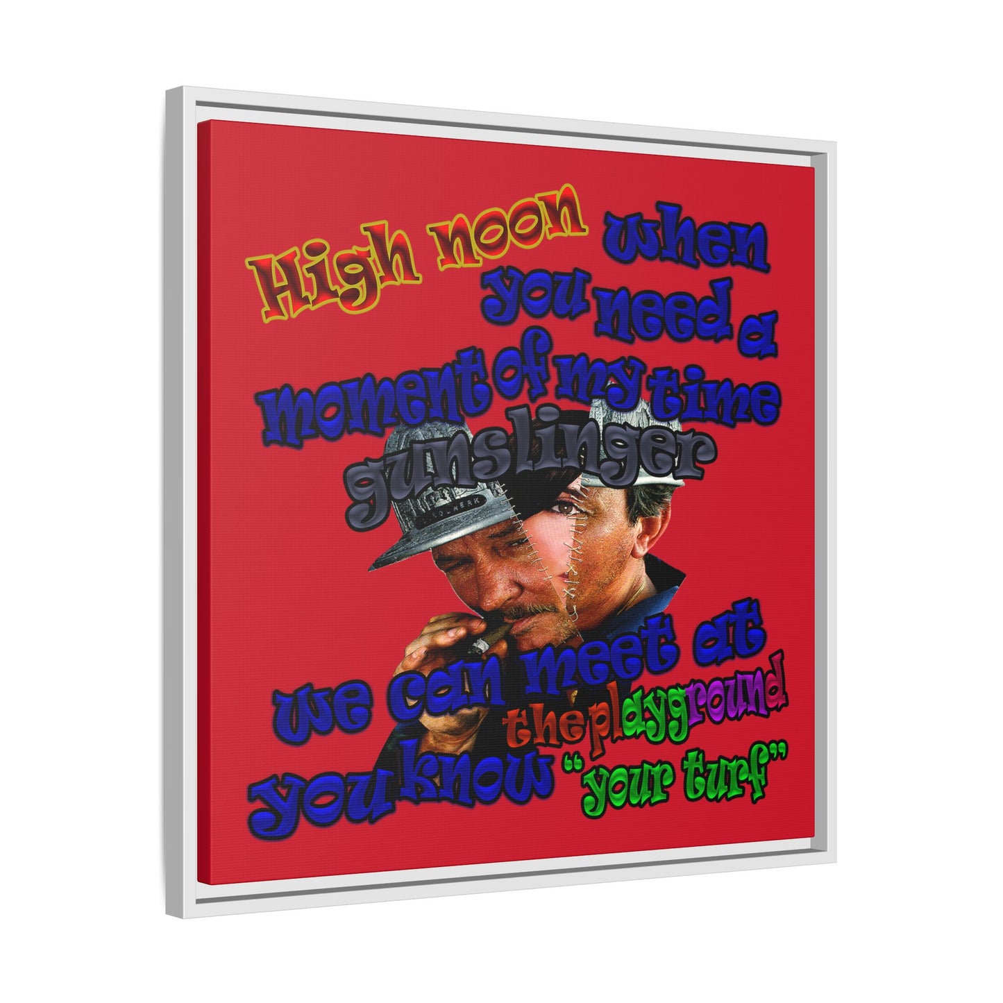 high noon - framed canvas art (dark red)