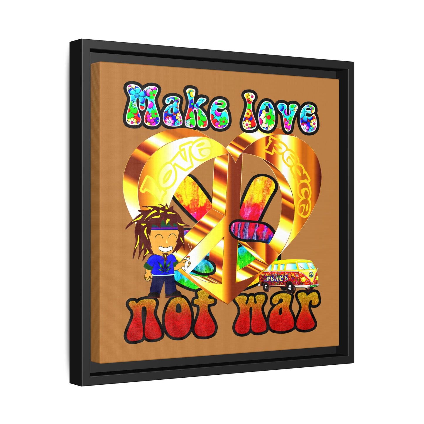 love peace - framed canvas art (light brown)
