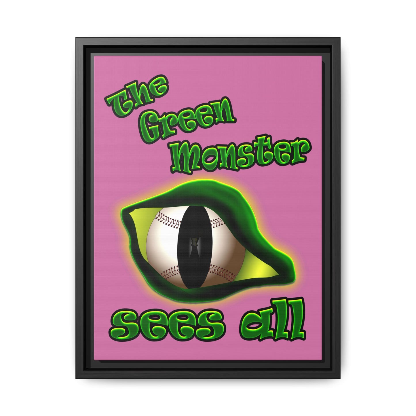 green monster - framed canvas art (light pink)