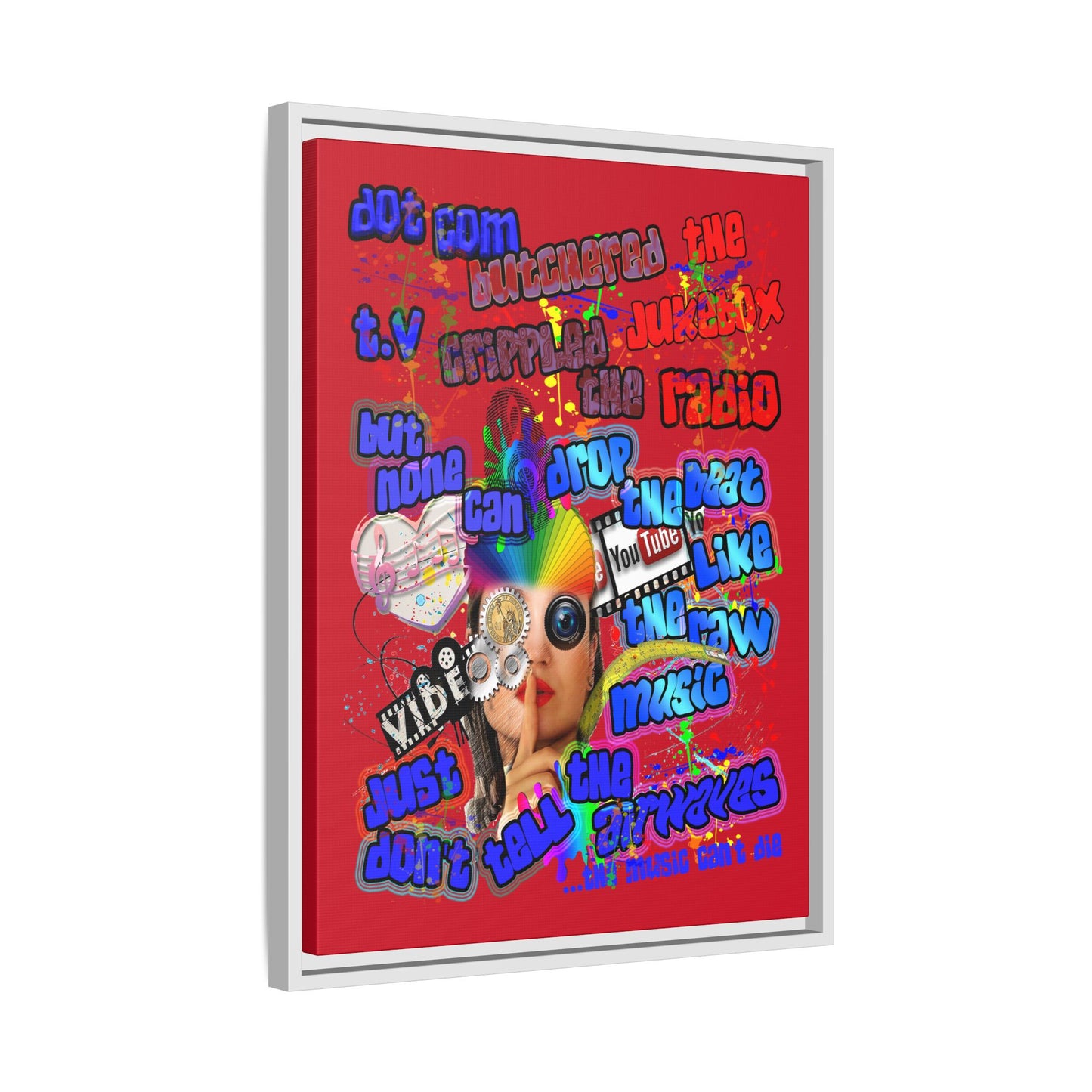 drop the beat - framed canvas art (dark red)