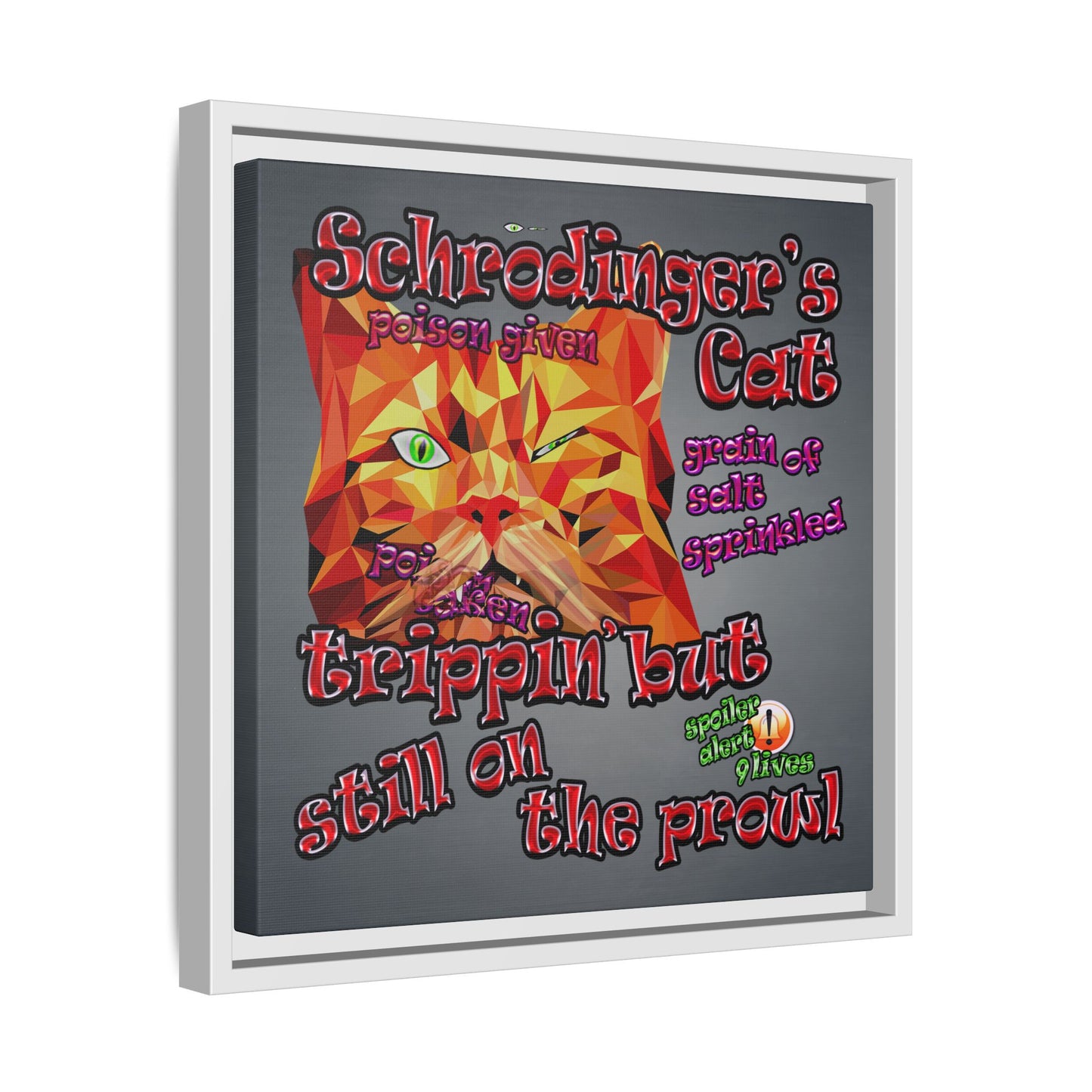 schrodinger's cat - framed canvas art (grey-light grey)