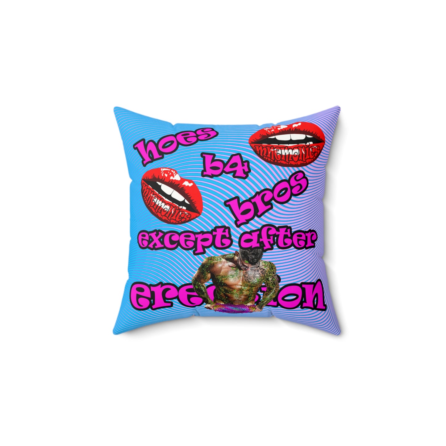 hoes b4 bros - Faux Suede Square Pillow - (light blue-purple wave)