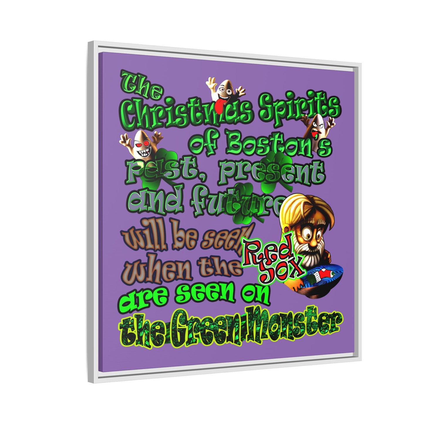 christmas spirits of boston - framed canvas art (light purple)