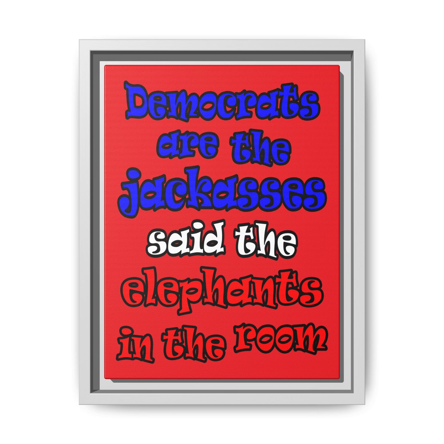 donkeys and elephants - framed canvas art (red)