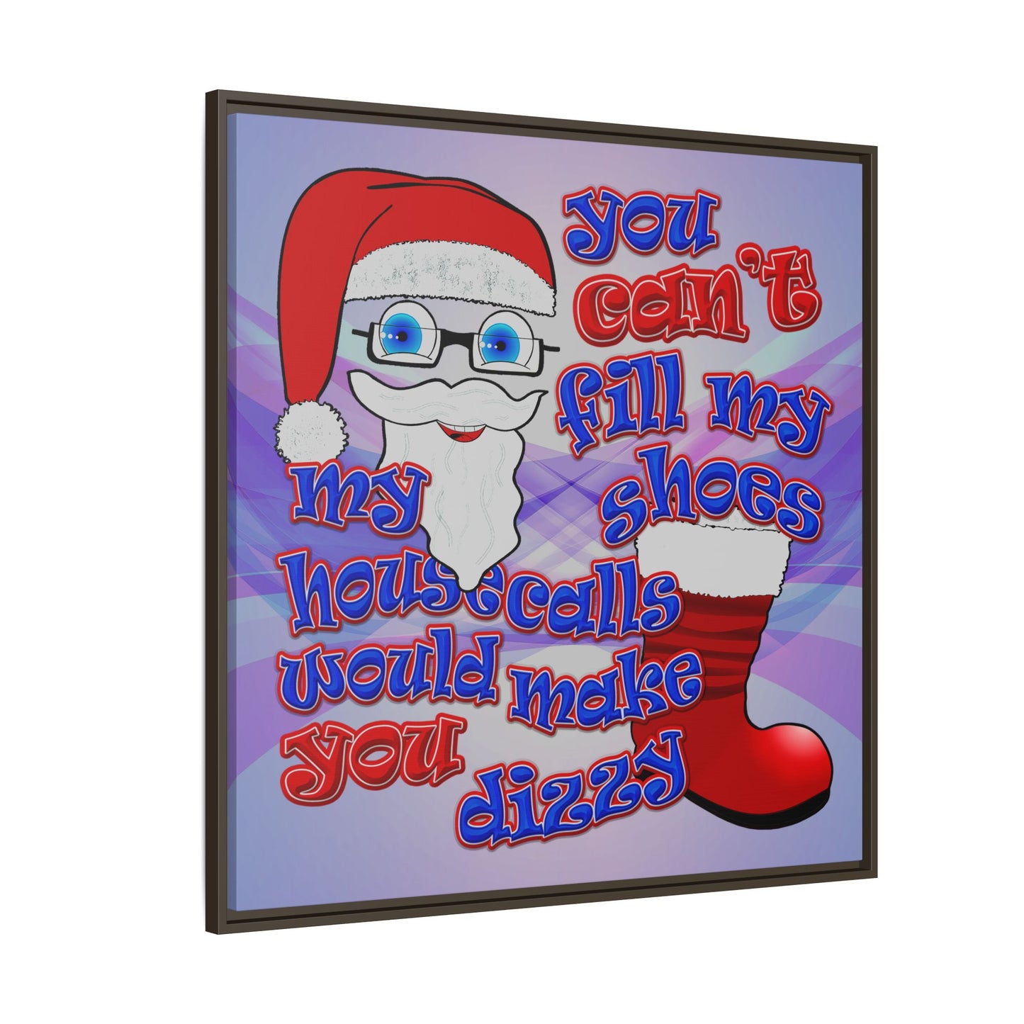 santa's shoes - framed canvas art (light blue-pink wave)
