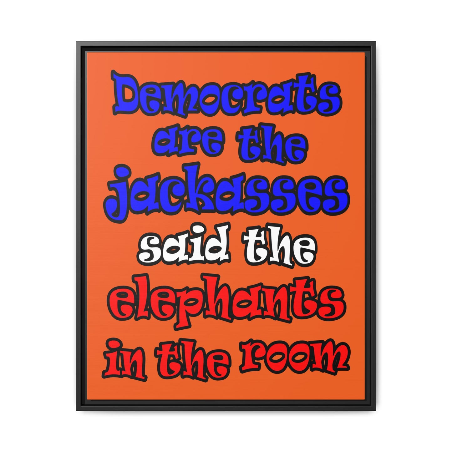 donkeys and elephants - framed canvas art (orange)