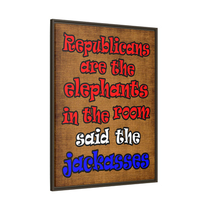 donkeys and elephants - framed canvas art (brown papyrus)