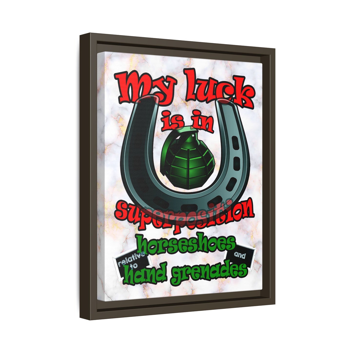 my luck - framed canvas art (white marble)