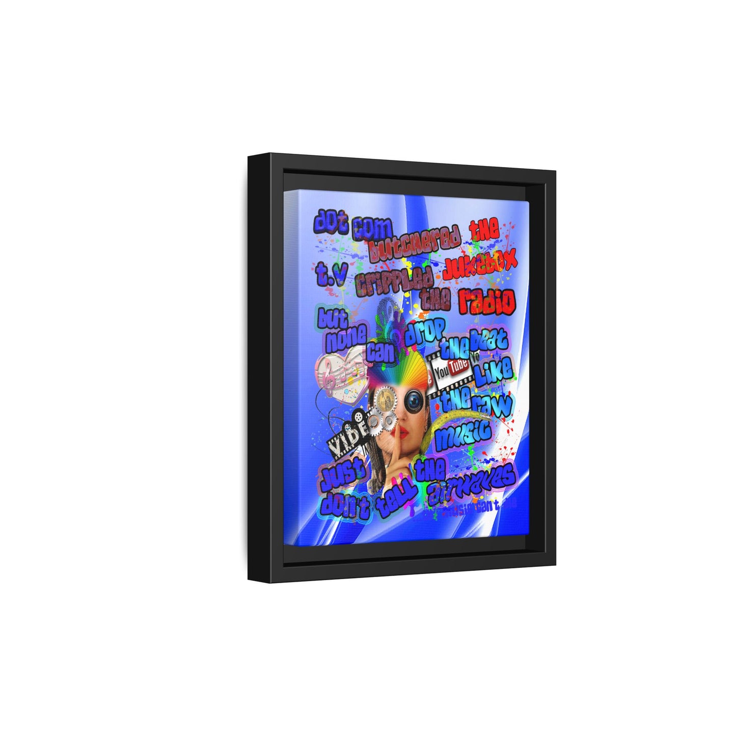 drop the beat - framed canvas art (blue-white wave)