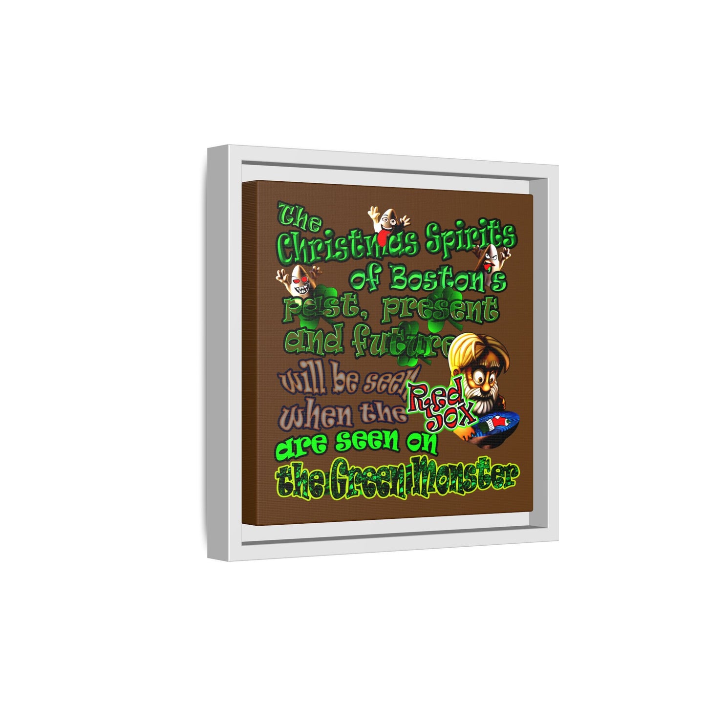 christmas spirits of boston - framed canvas art (brown)