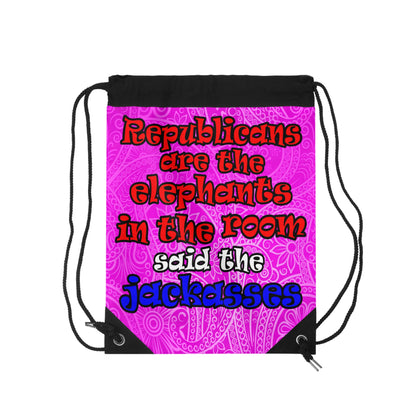 donkeys and elephants - Drawstring Bag (pink swirl)