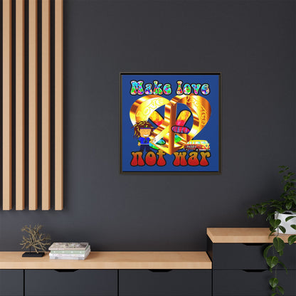 love peace - framed canvas art (dark blue)