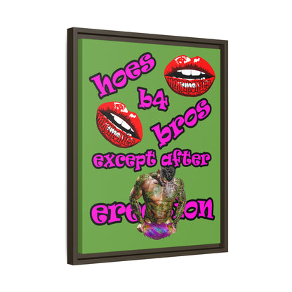 hoes b4 bros - framed canvas art (green)