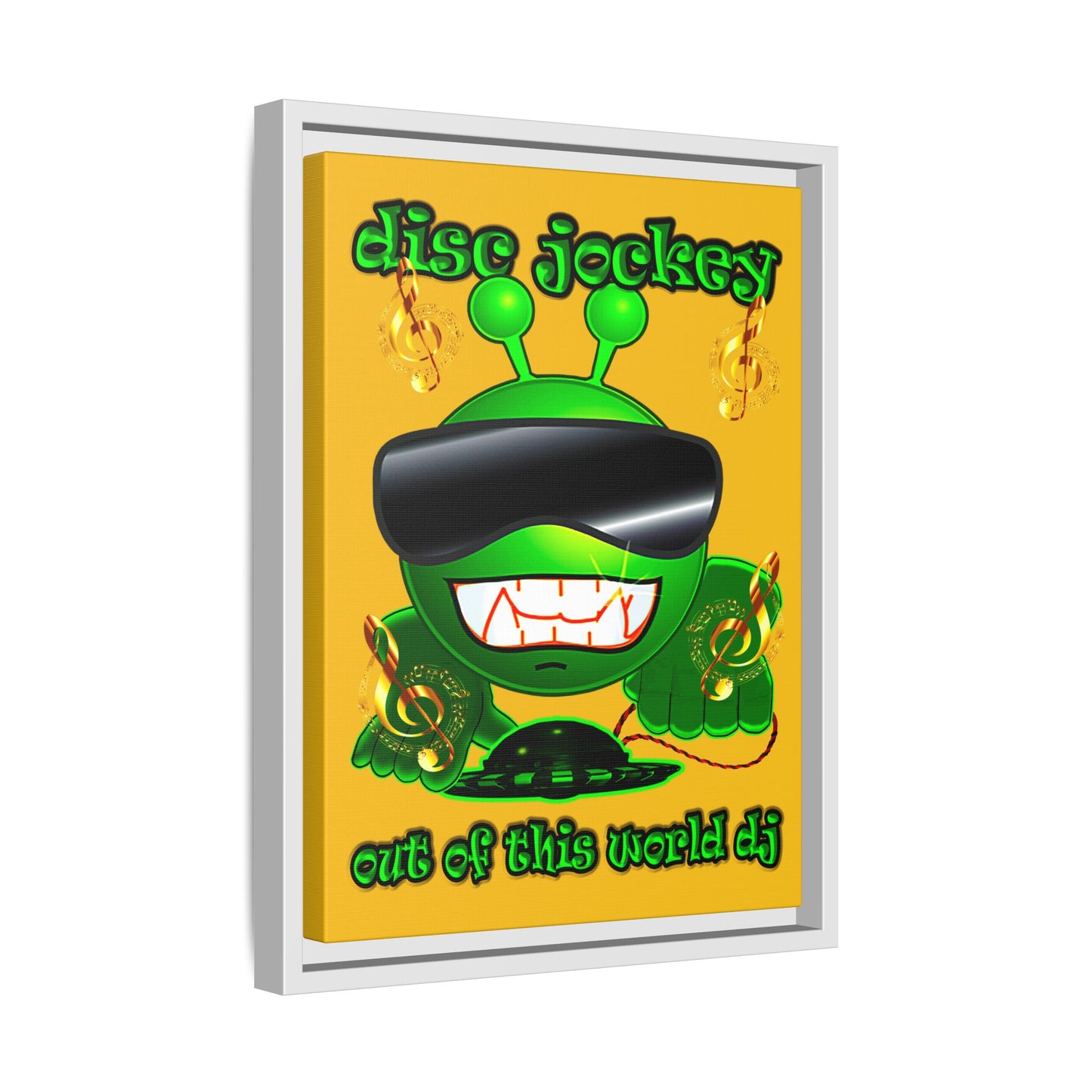 disc jockey - framed canvas art (yellow)