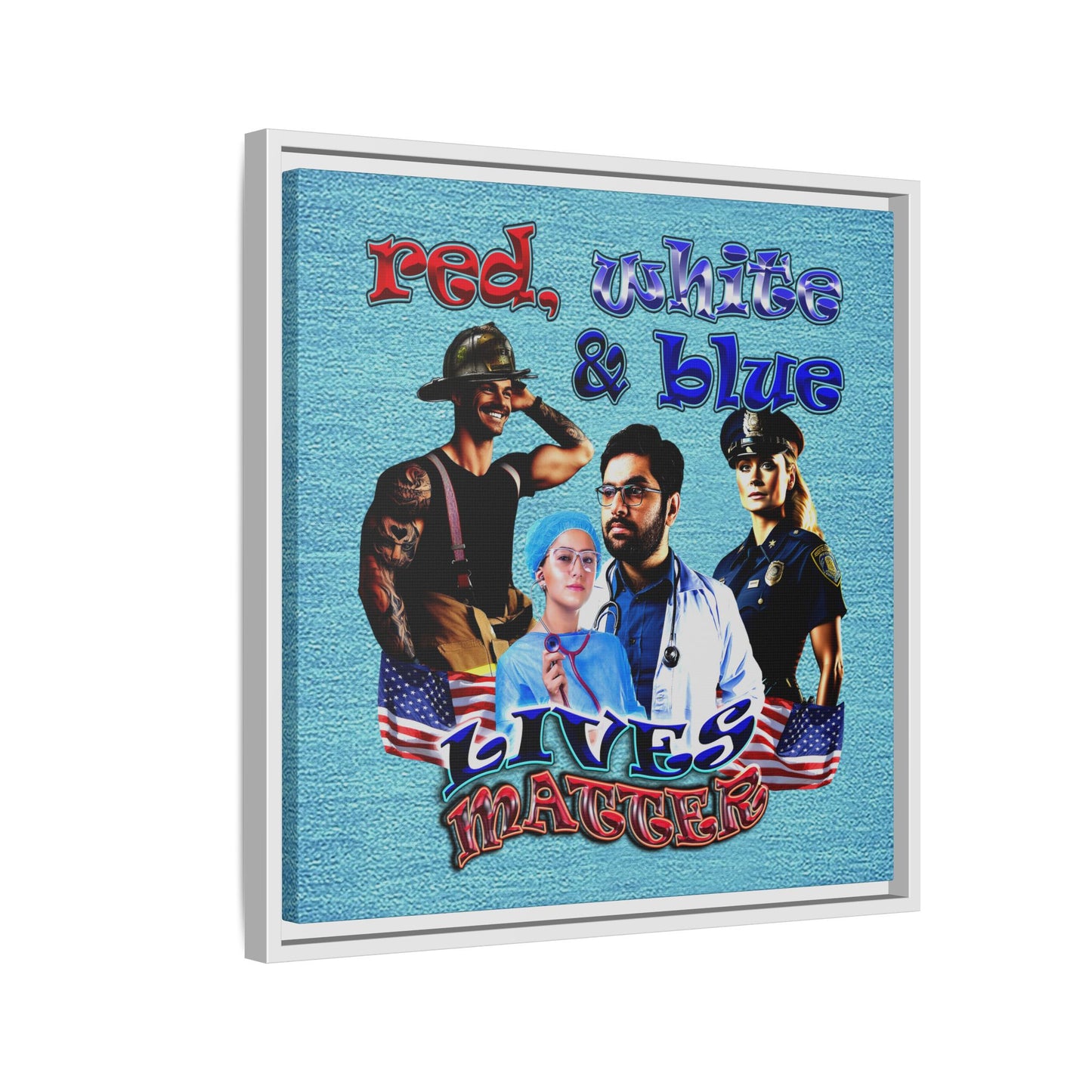 rw&b lives matter - framed canvas art (faded blue)