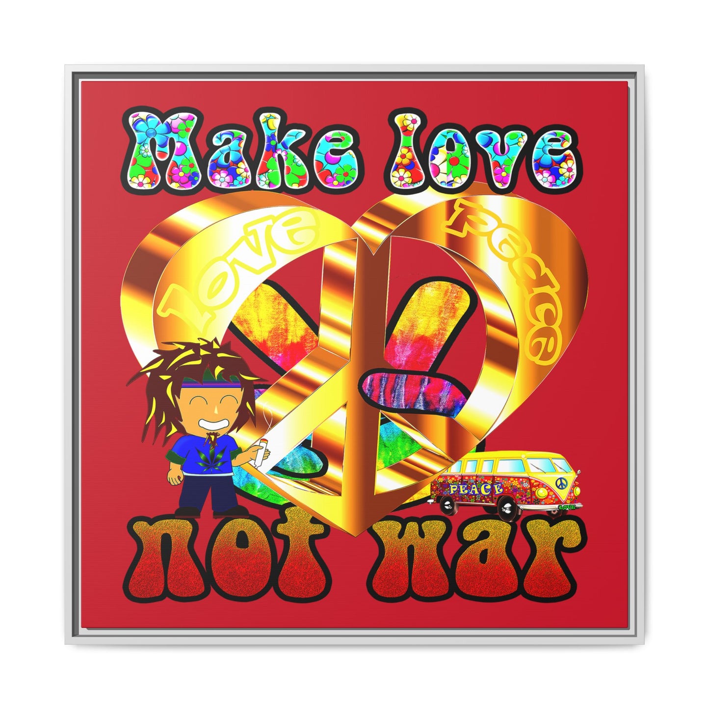 love peace - framed canvas art (dark red)