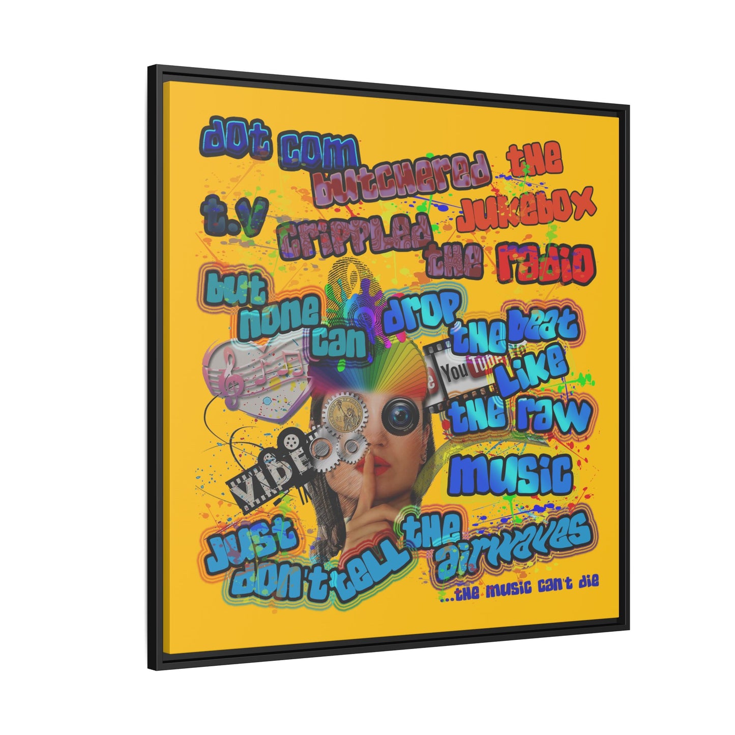 drop the beat - framed canvas art (yellow)