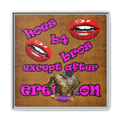 hoes b4 bros - framed canvas art (brown papyrus)