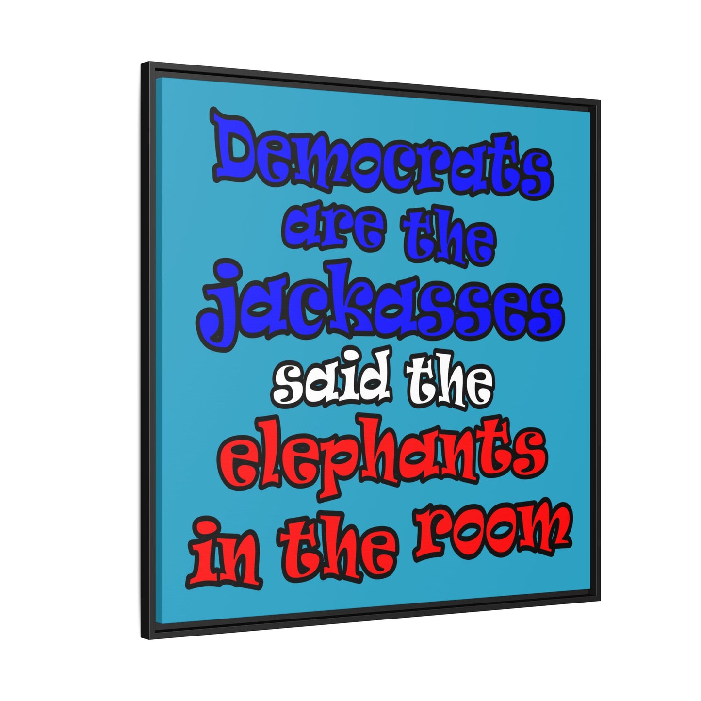 donkeys and elephants - framed canvas art (turquoise)