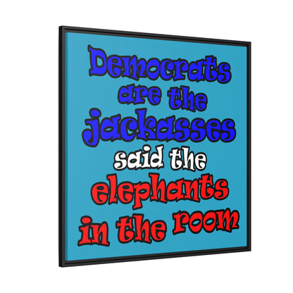 donkeys and elephants - framed canvas art (turquoise)