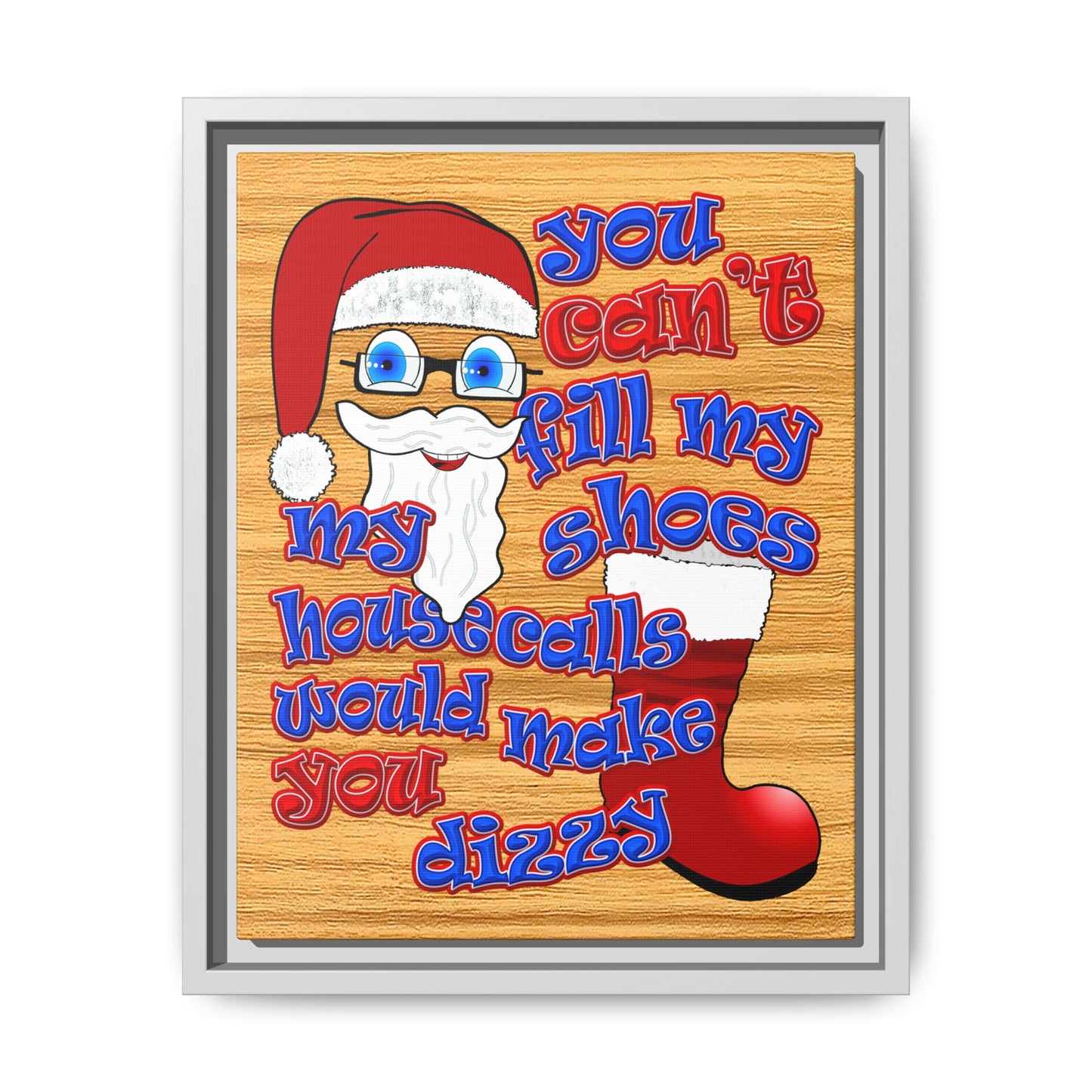 santa's shoes - framed canvas art (butterscotch wood finish)